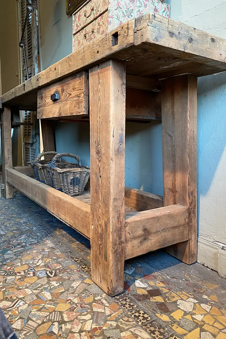 Établi de menuisier en bois brut Début XXème