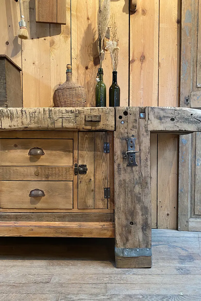 Établi de menuisier en bois brut Début XXème