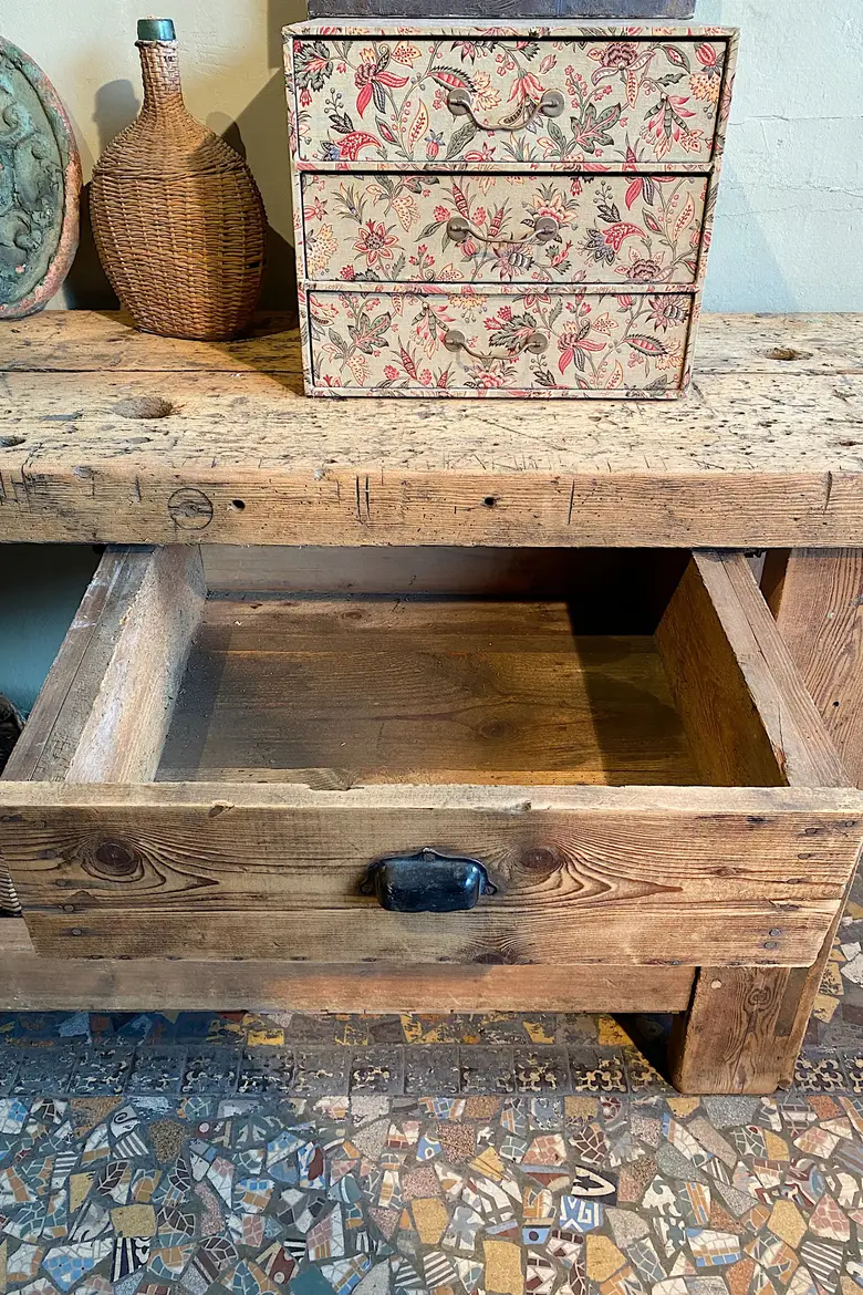 Établi de menuisier en bois brut Début XXème