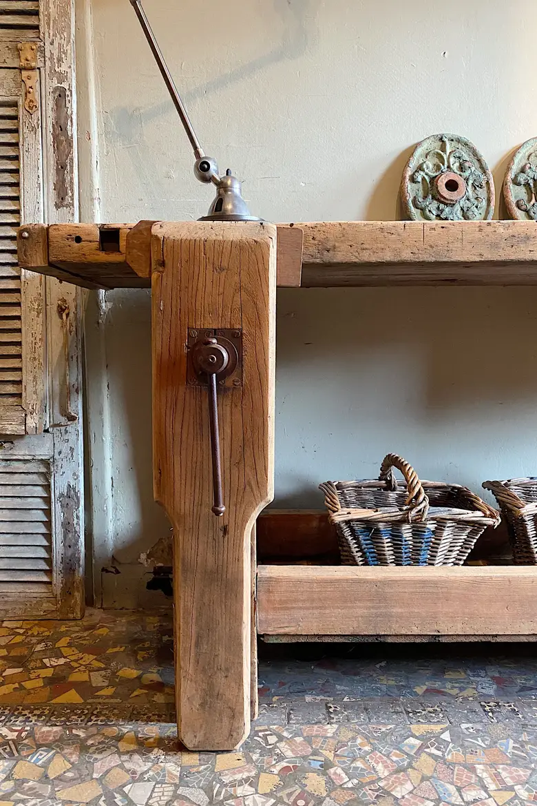 Établi de menuisier en bois brut Début XXème