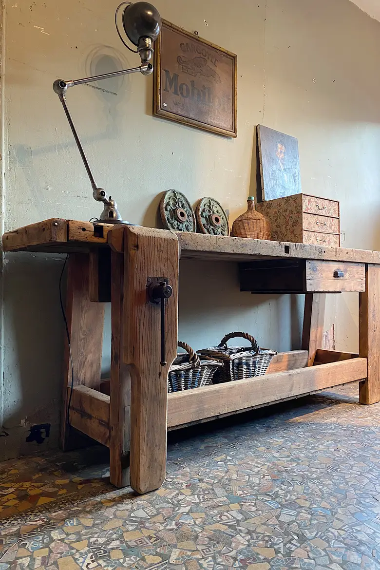 Établi de menuisier en bois brut Début XXème