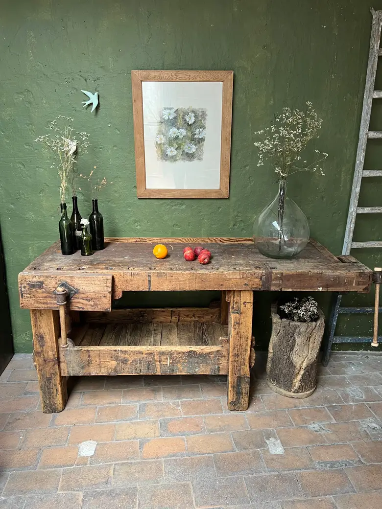 Établi de menuisier en bois brut Début XXème