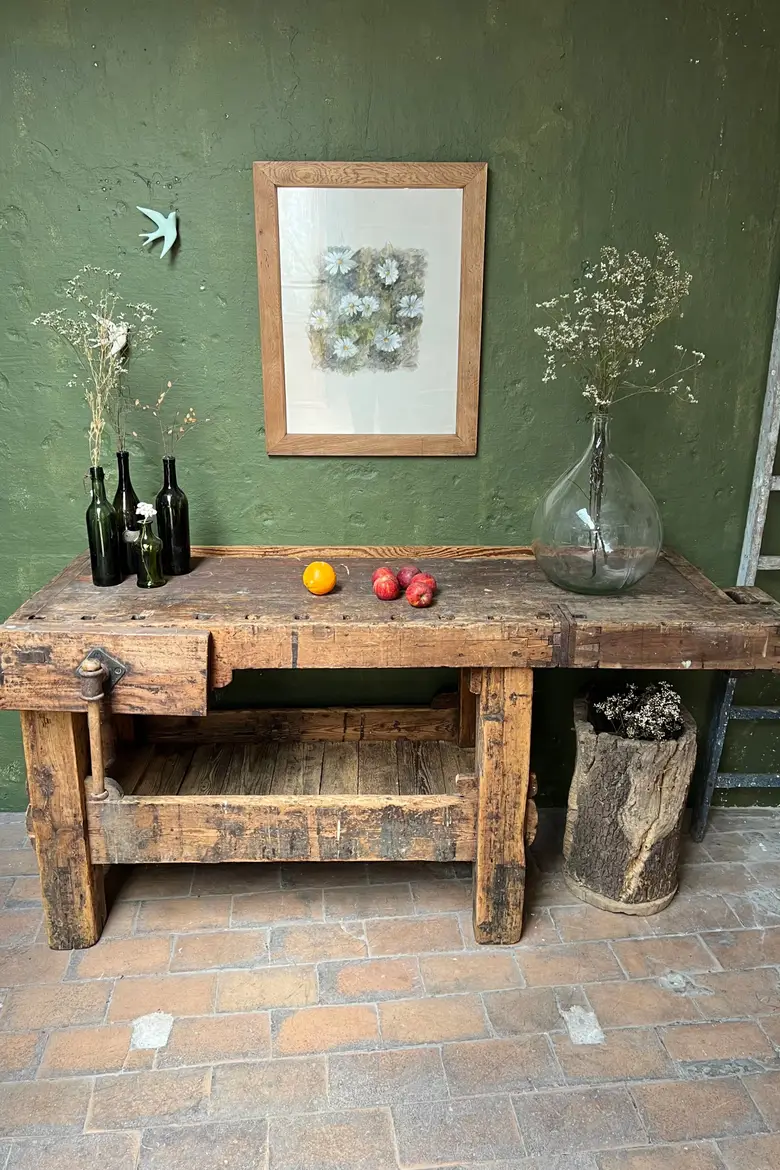 Établi de menuisier en bois brut Début XXème