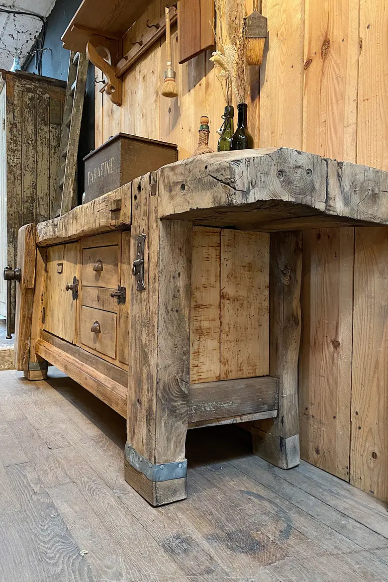 Établi de menuisier en bois brut Début XXème