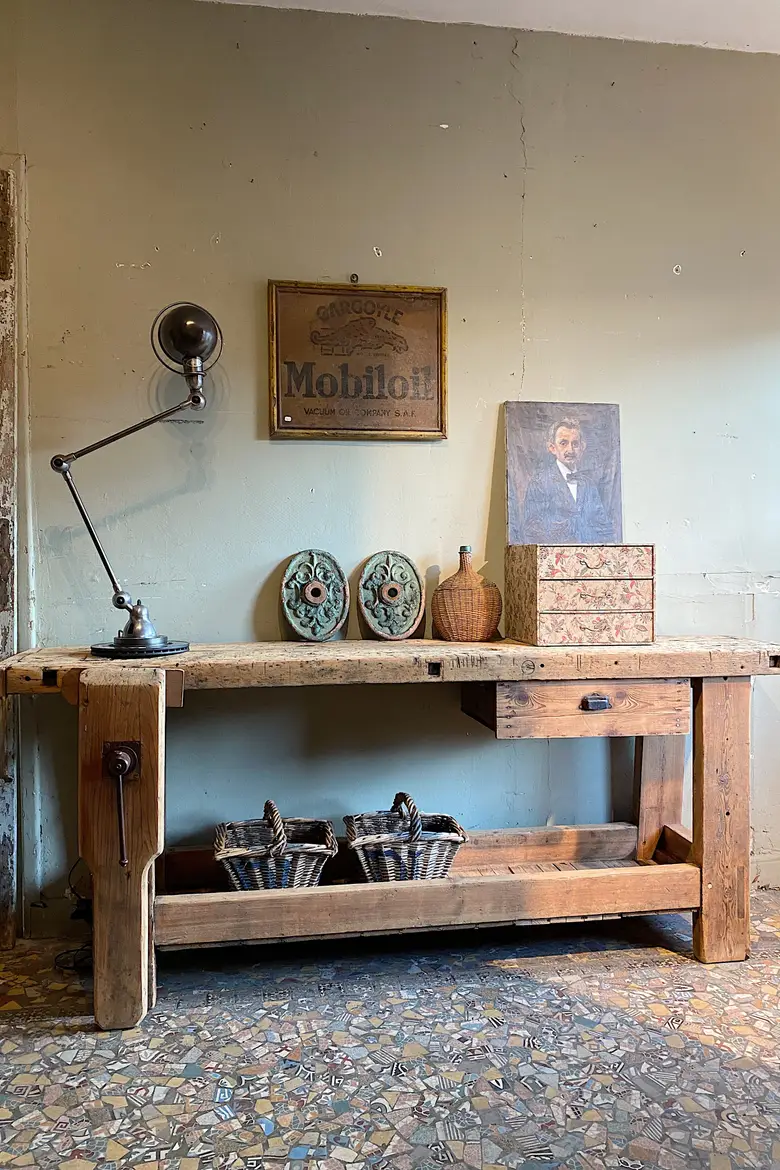 Établi de menuisier en bois brut Début XXème