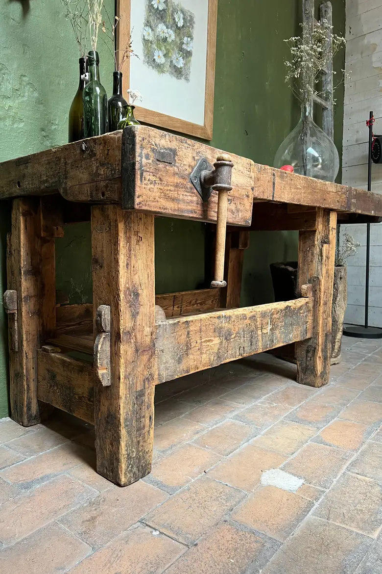 Établi de menuisier en bois brut Début XXème