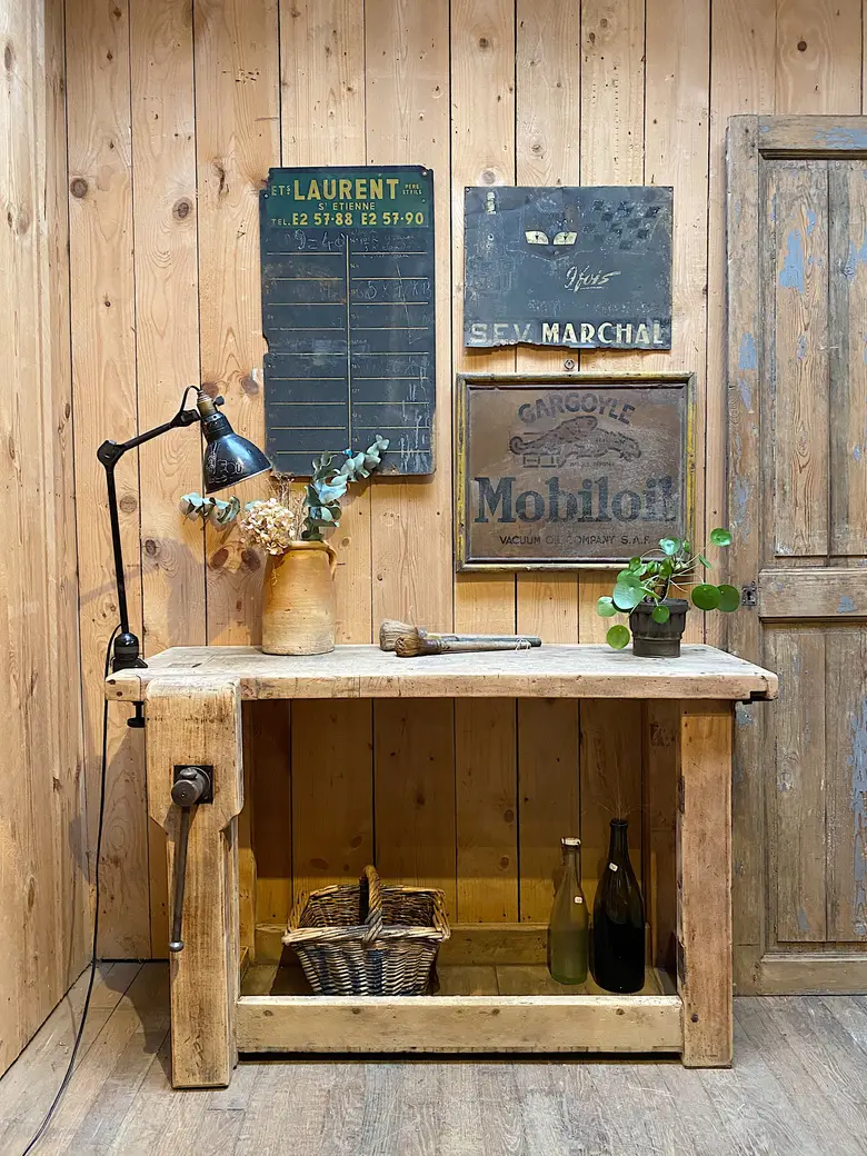 Établi de menuisier en bois brut Début XXème
