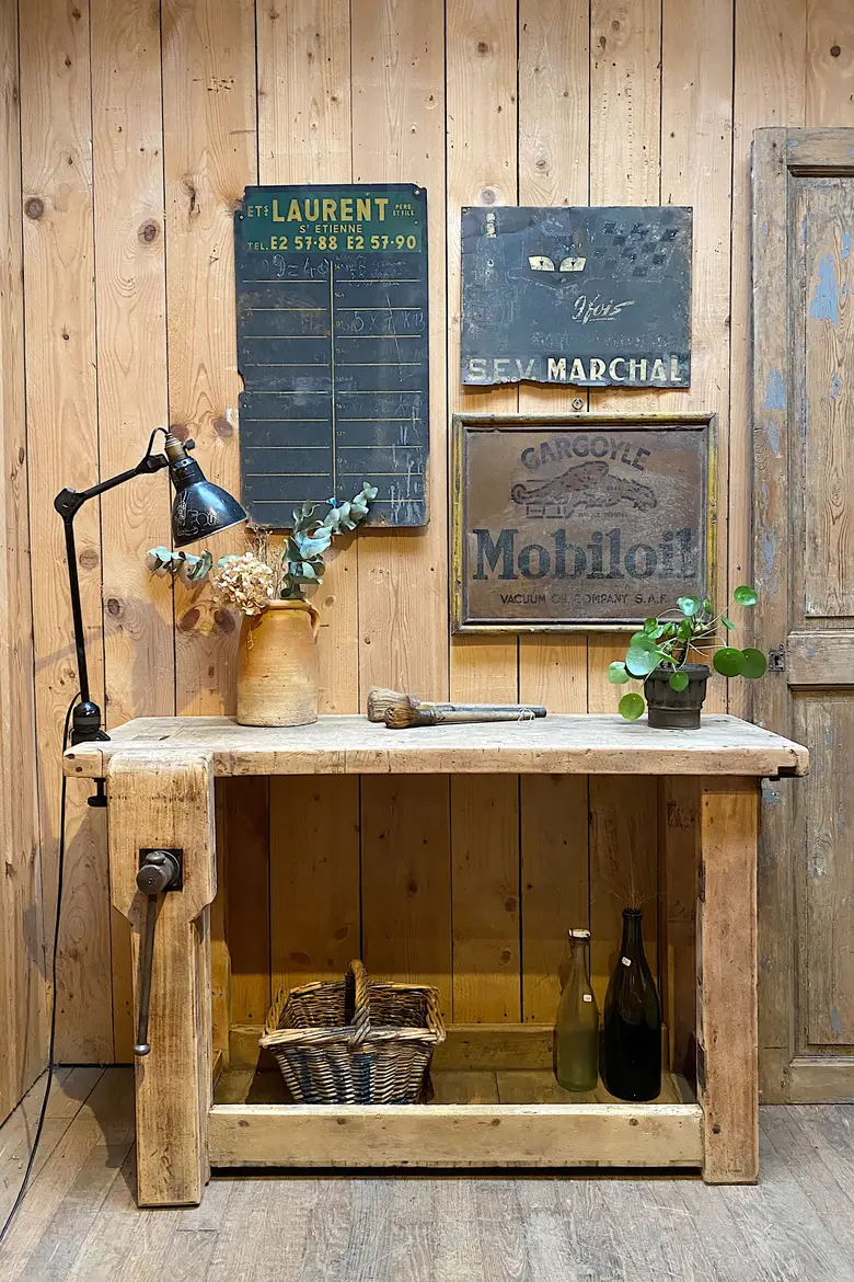 Établi de menuisier en bois brut Début XXème