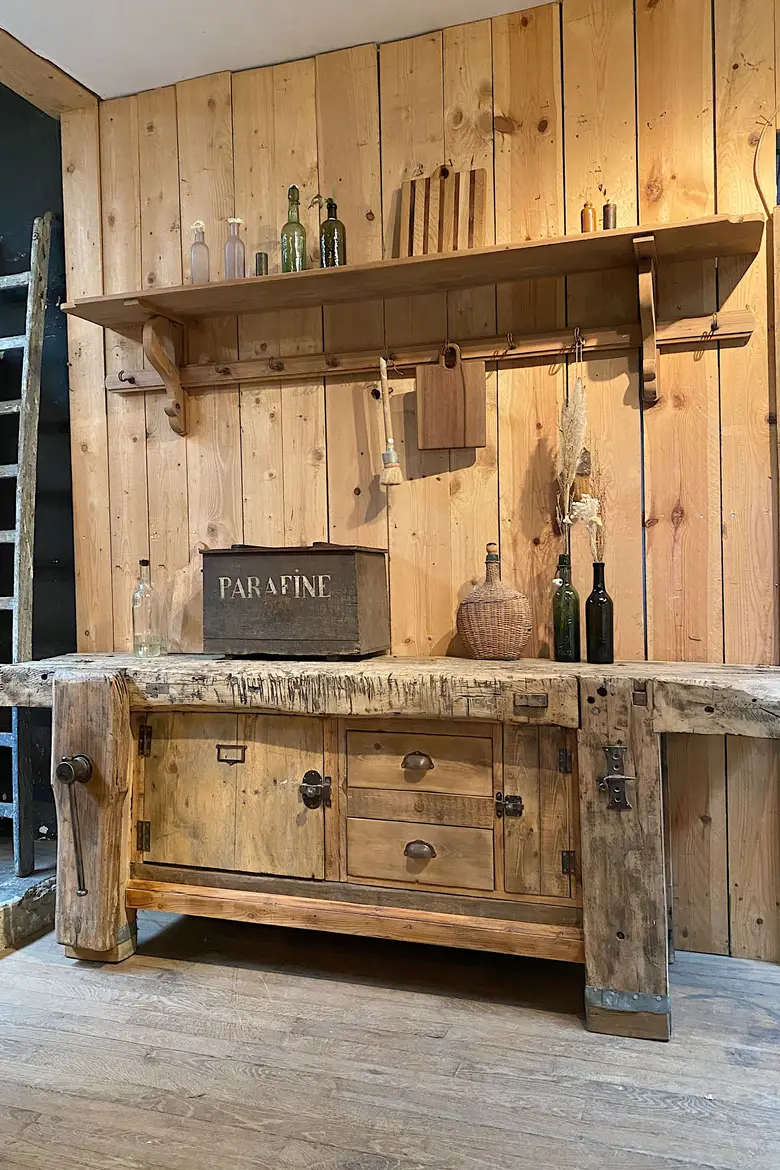 Établi de menuisier en bois brut Début XXème