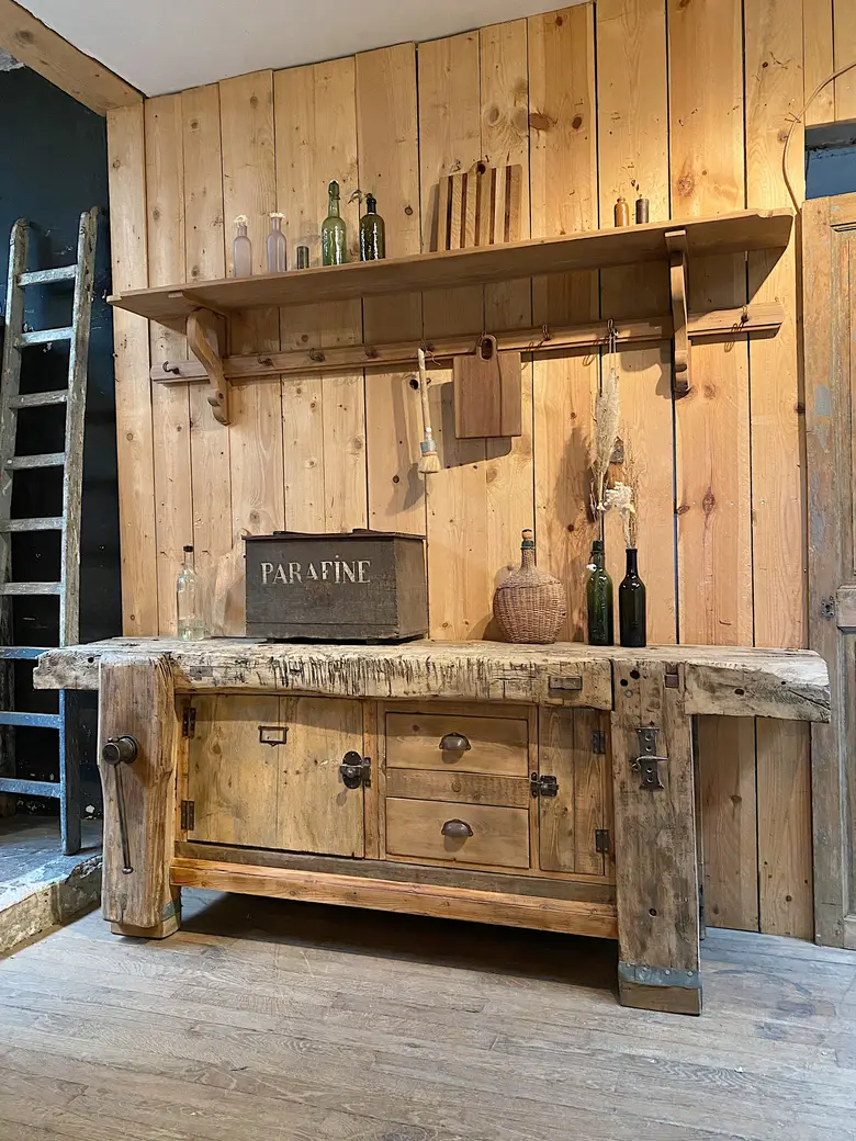 Établi de menuisier en bois brut Début XXème