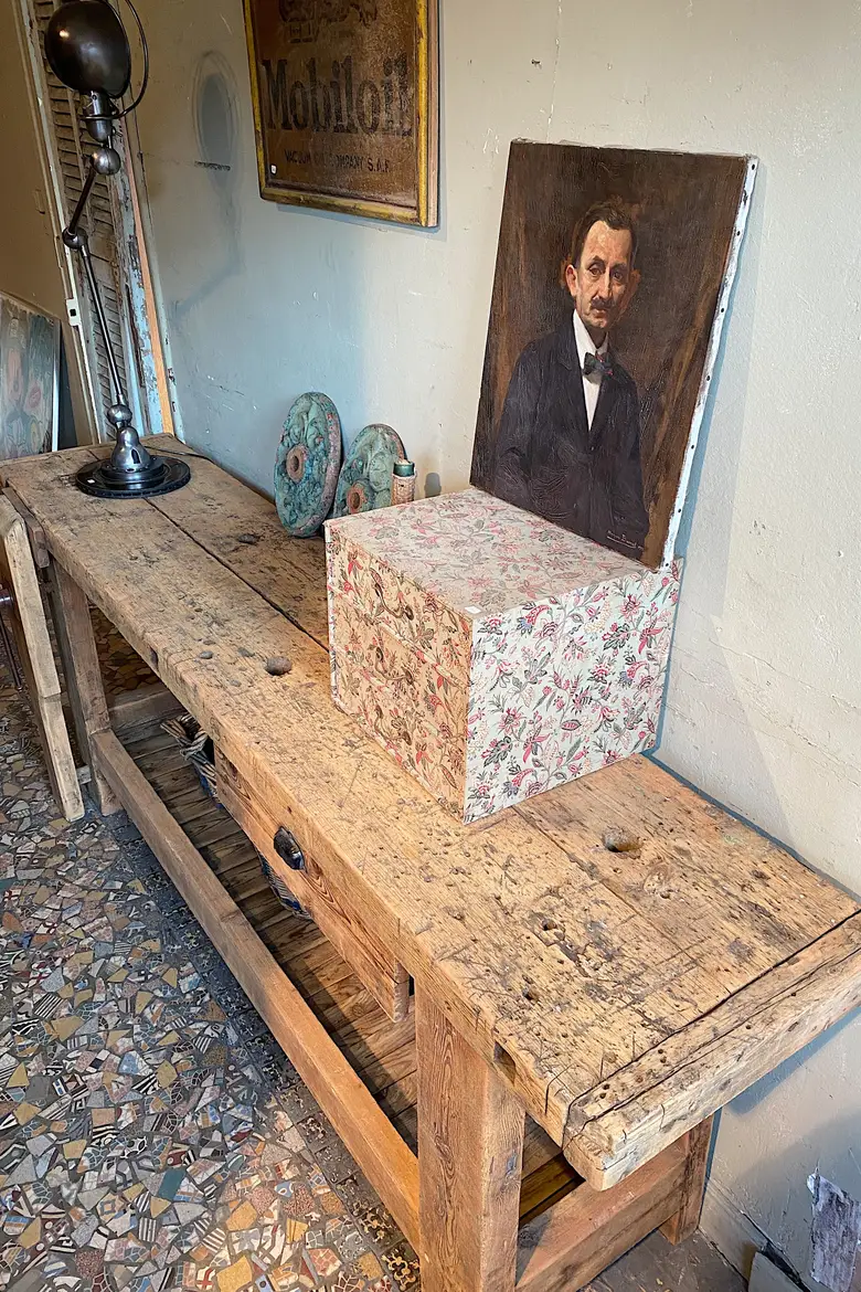 Établi de menuisier en bois brut Début XXème
