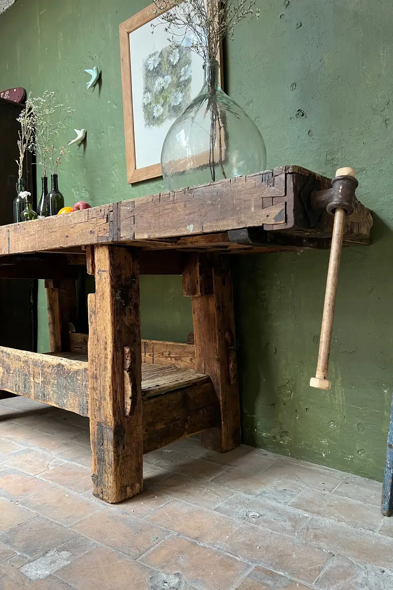 Établi de menuisier en bois brut Début XXème
