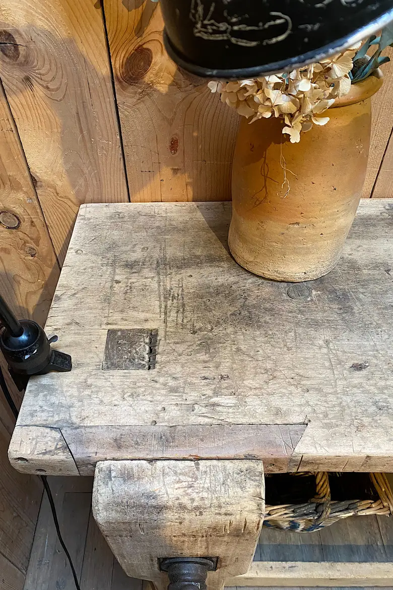 Établi de menuisier en bois brut Début XXème