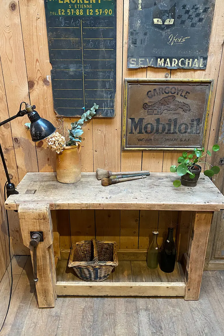 Établi de menuisier en bois brut Début XXème