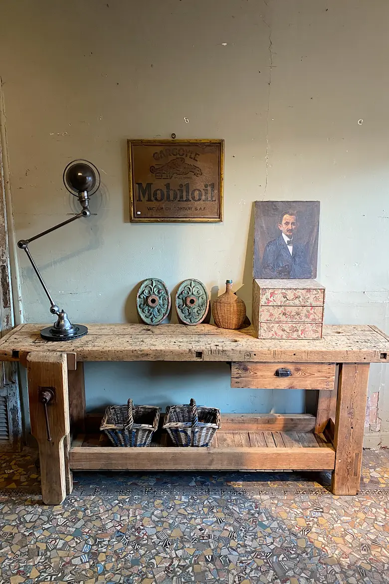 Établi de menuisier en bois brut Début XXème