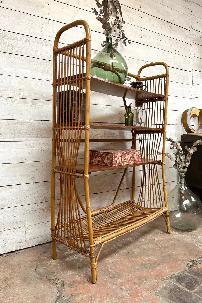 Étagère en rotin Années 60