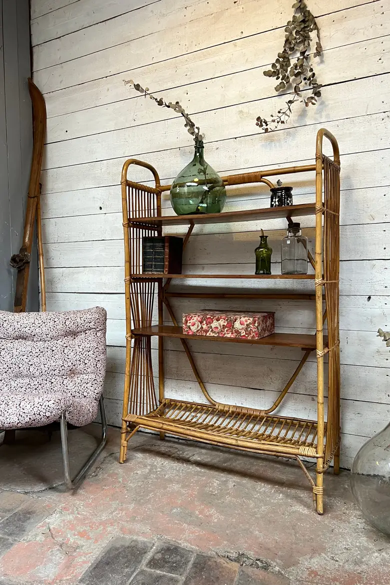 Étagère en rotin Années 60