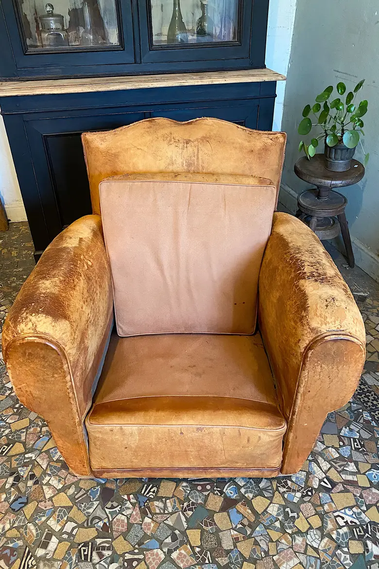 Fauteuil club en cuir Années 50