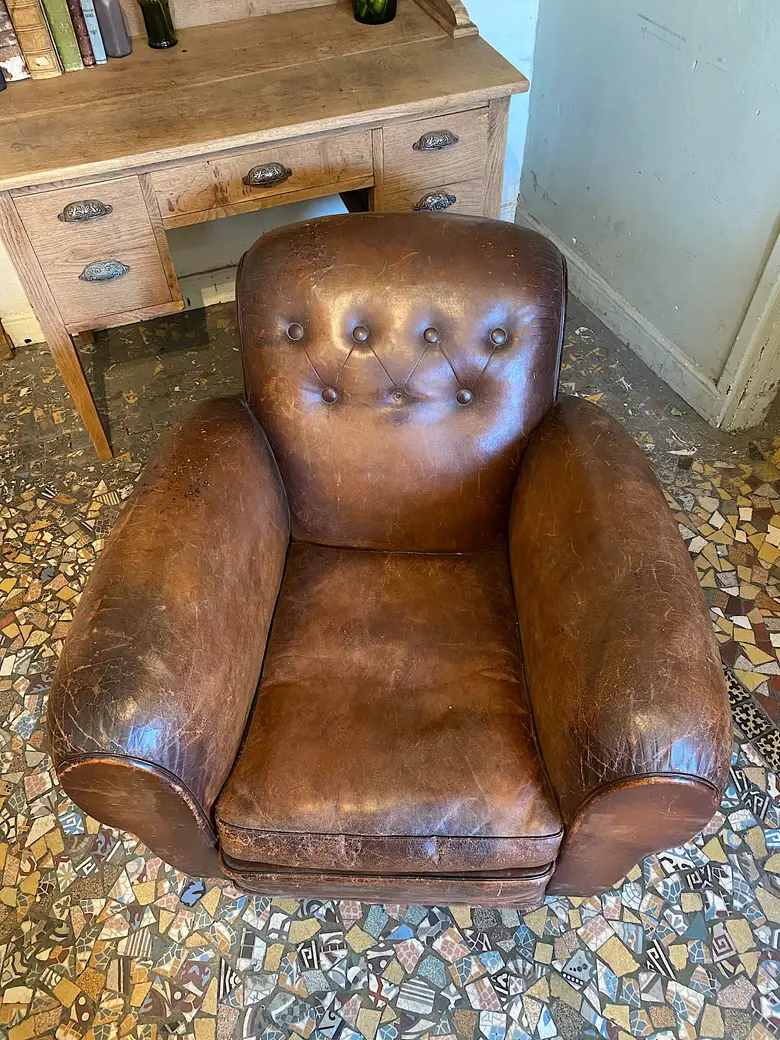 Fauteuil club en cuir Années 50