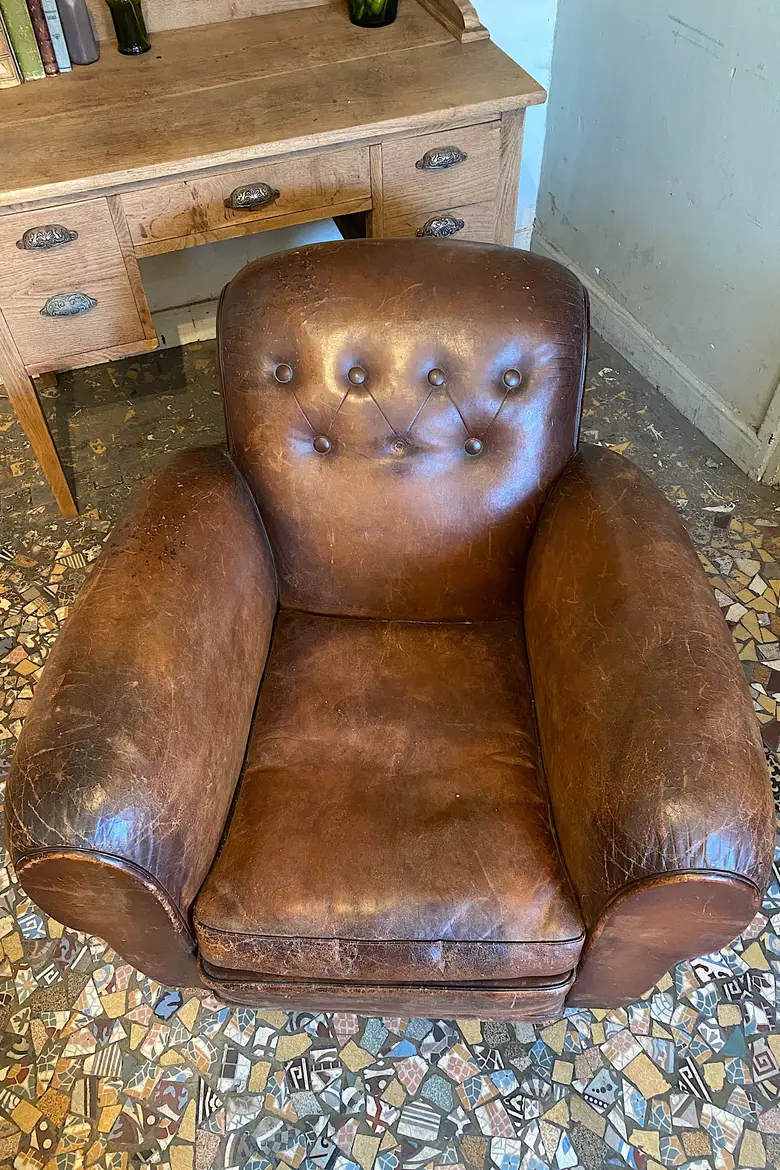Fauteuil club en cuir Années 50