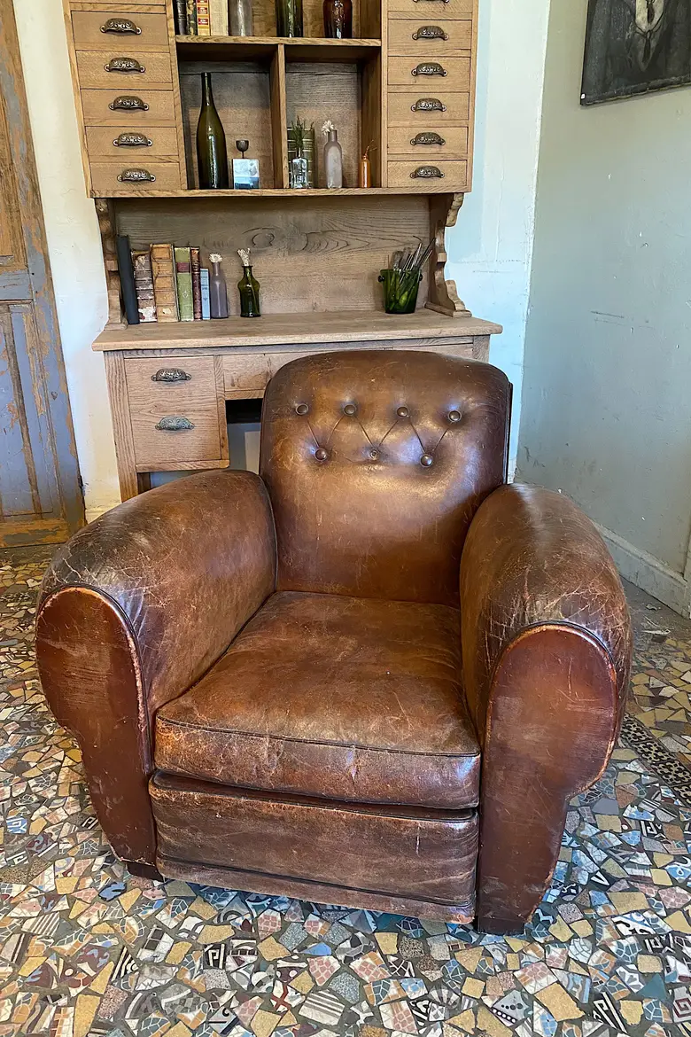 Fauteuil club en cuir Années 50