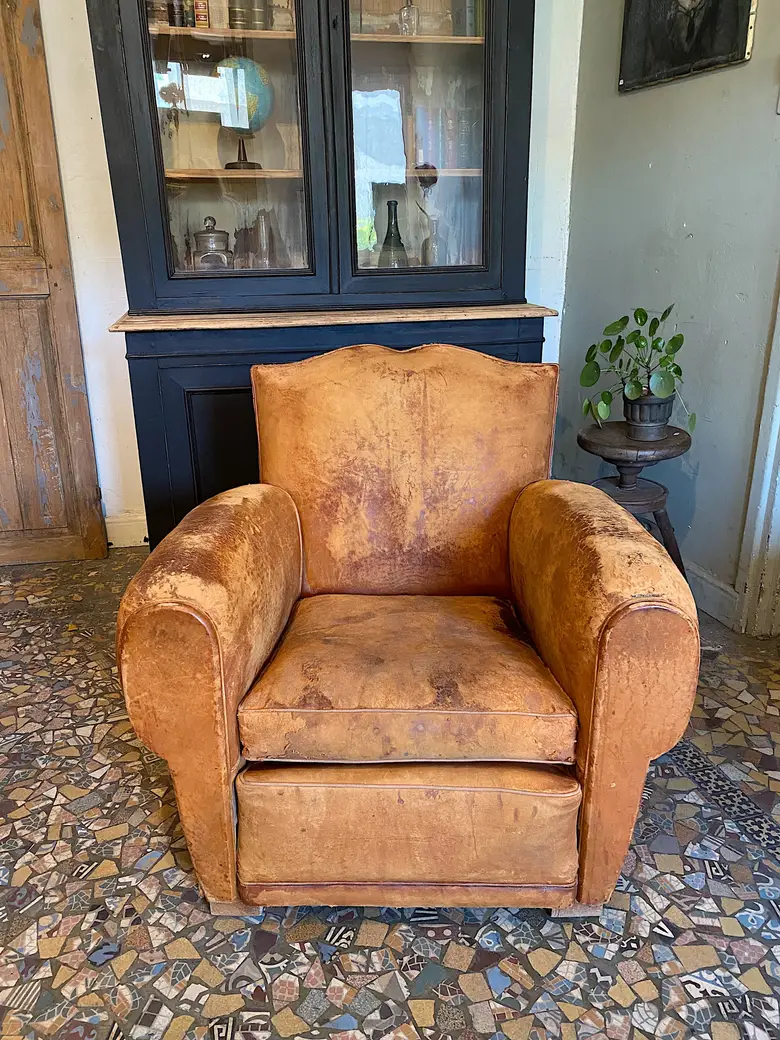 Fauteuil club en cuir Années 50