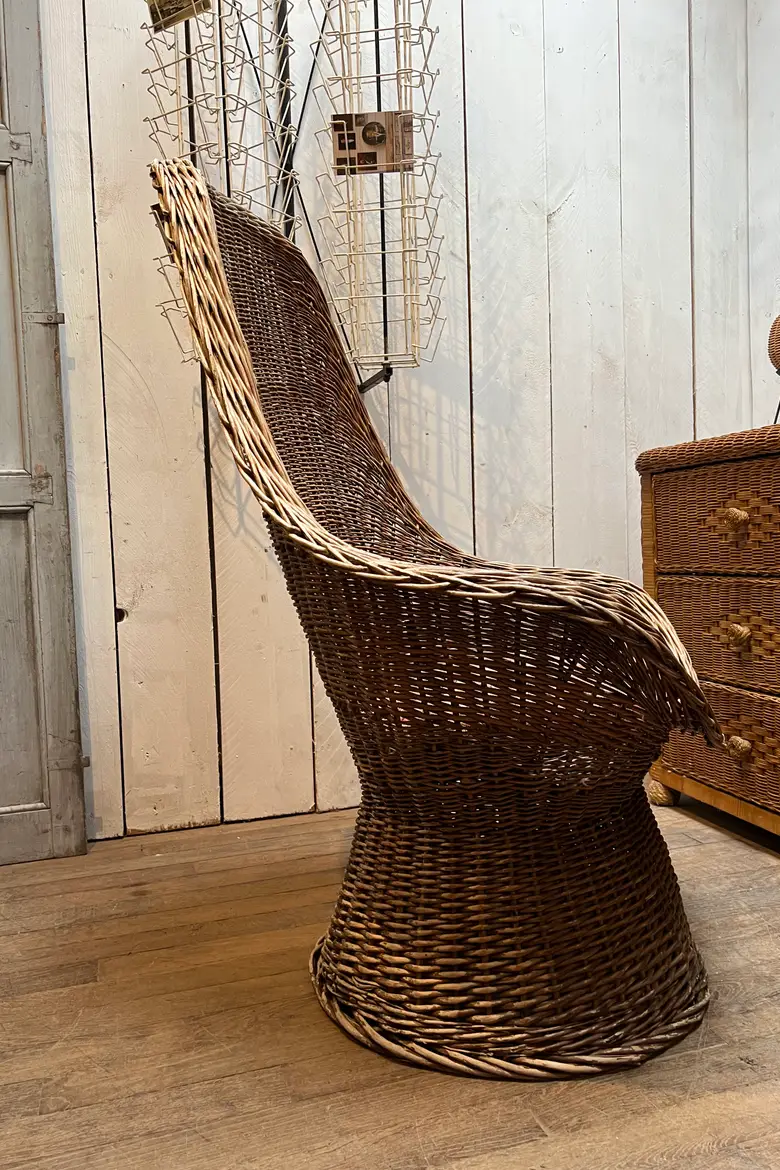 Fauteuil en osier à haut dossier 1970