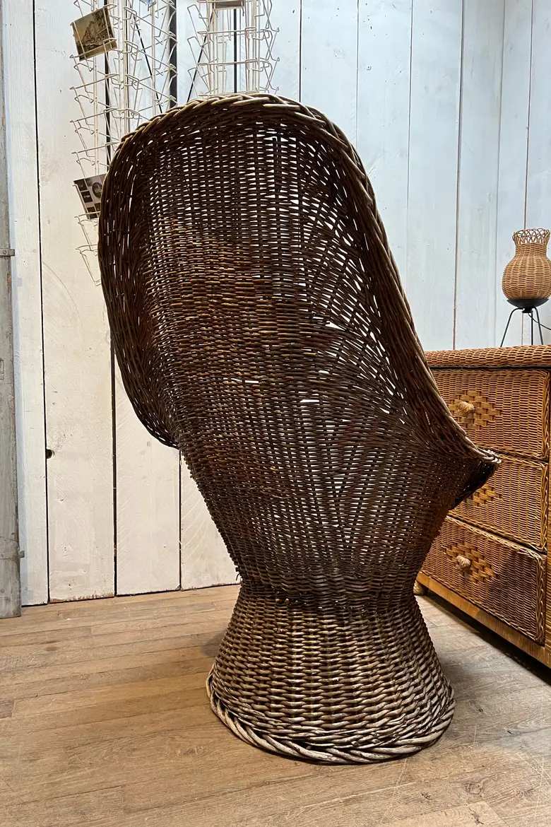 Fauteuil en osier à haut dossier 1970