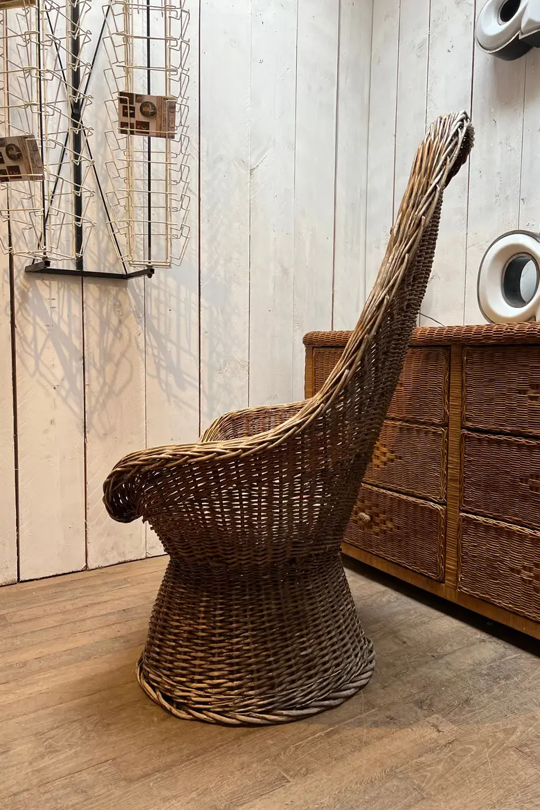 Fauteuil en osier à haut dossier 1970