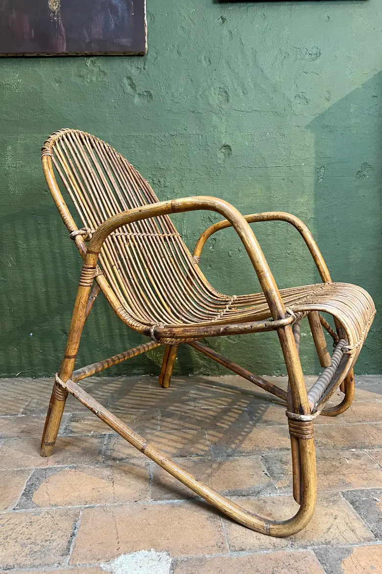 Fauteuil en rotin vintage Années 60