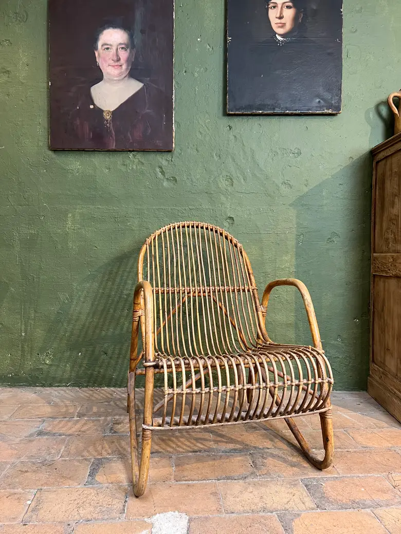 Fauteuil en rotin vintage Années 60