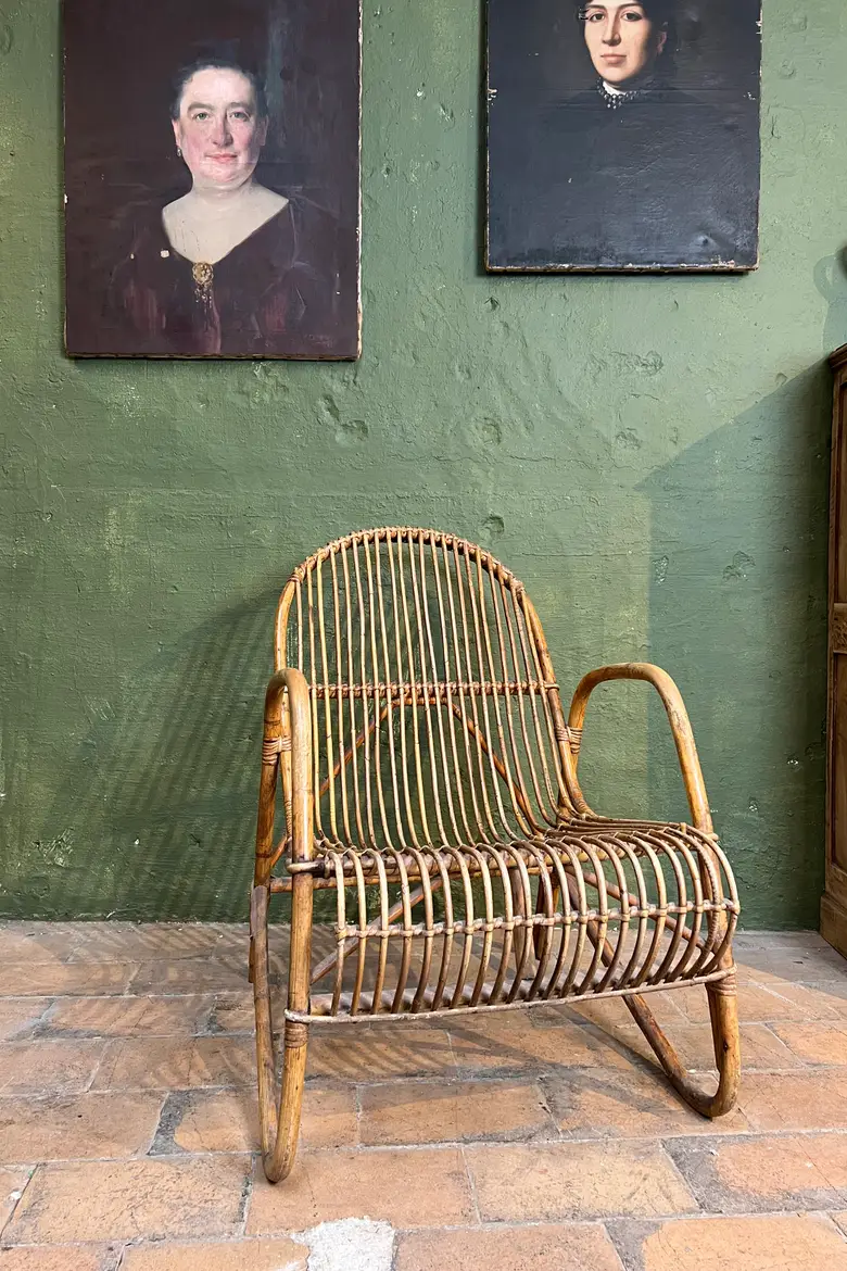 Fauteuil en rotin vintage Années 60
