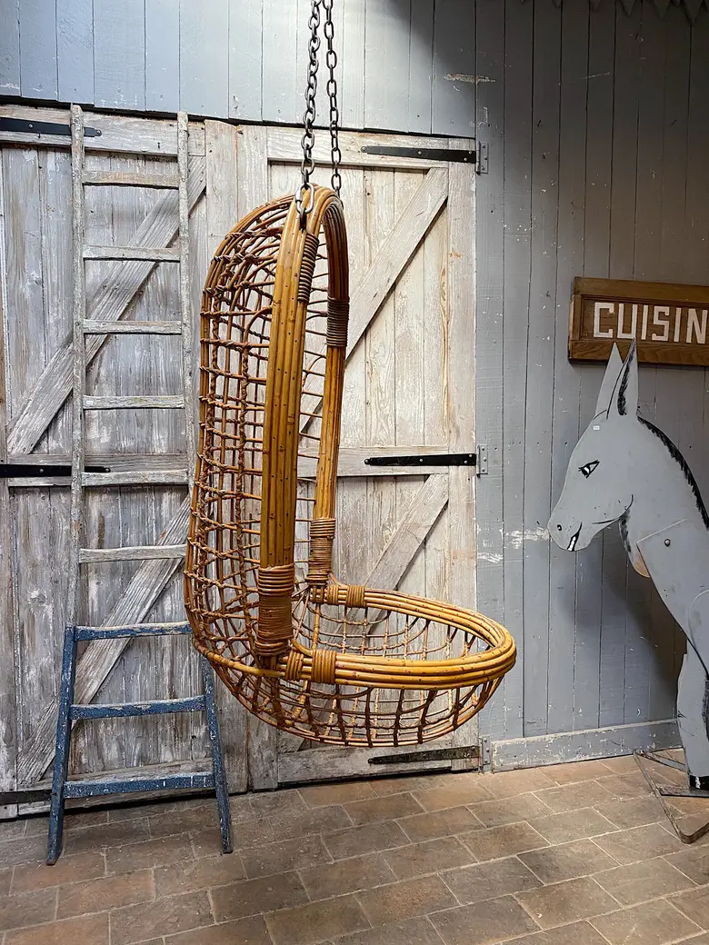 Fauteuil rotin vintage à suspendre Années 60