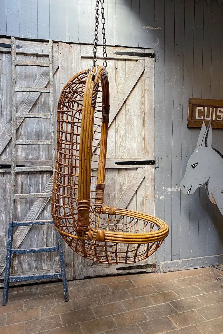 Fauteuil rotin vintage à suspendre Années 60