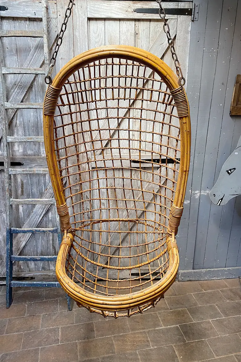 Fauteuil rotin vintage à suspendre Années 60