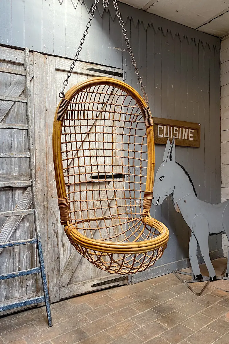 Fauteuil rotin vintage à suspendre Années 60
