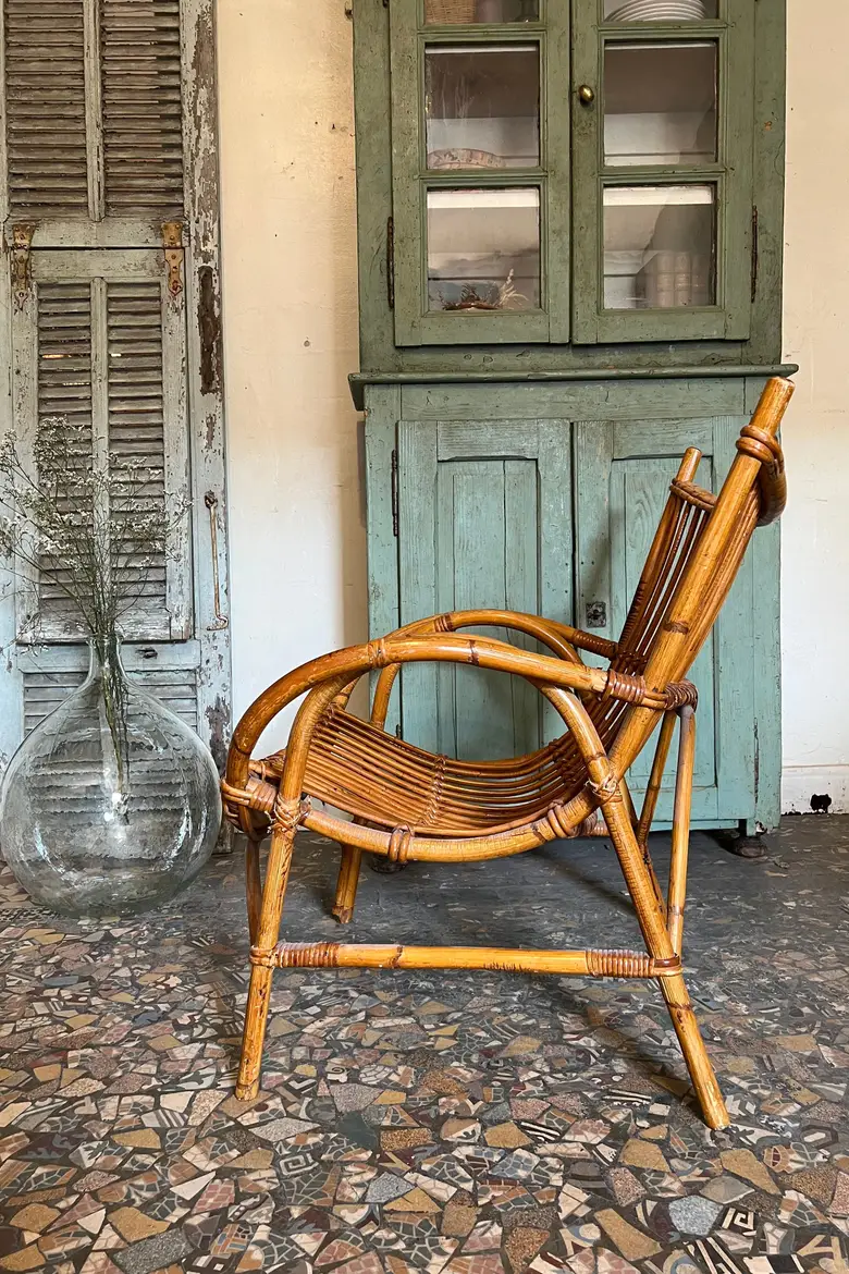 Fauteuil rotin vintage Années 60