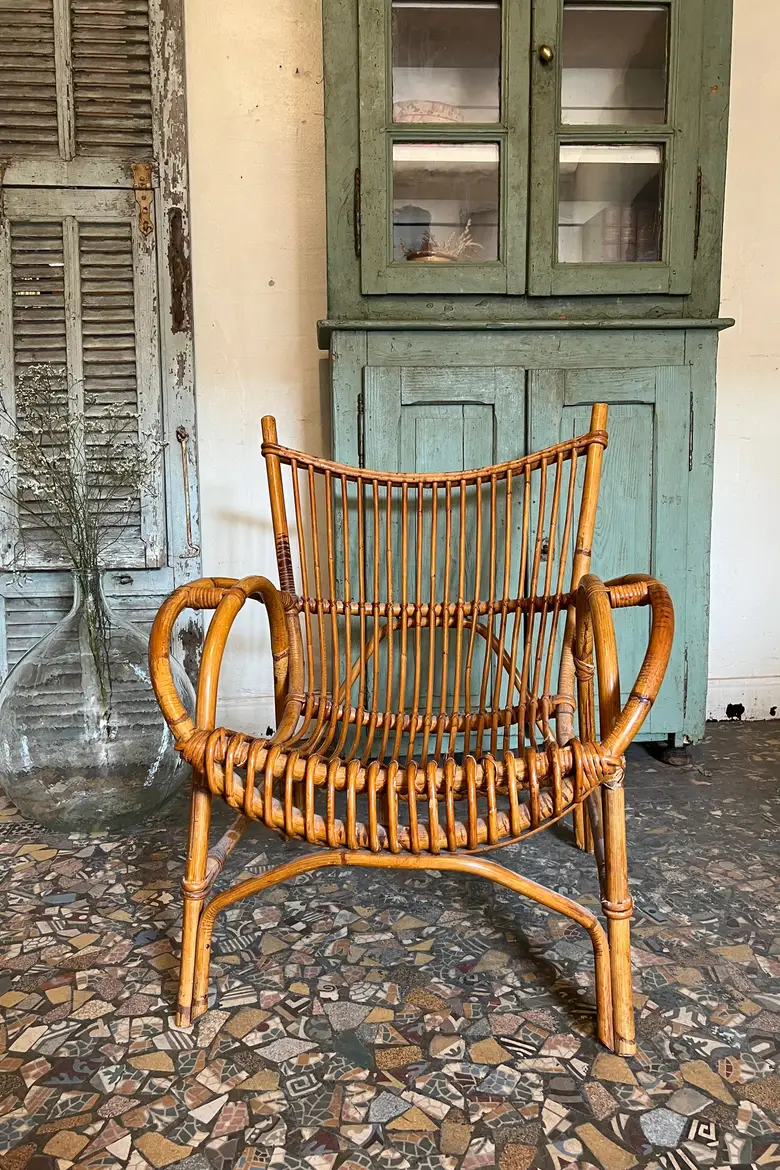 Fauteuil rotin vintage Années 60