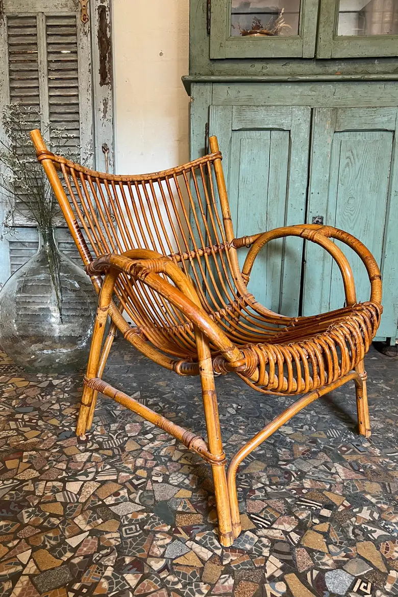 Fauteuil rotin vintage Années 60
