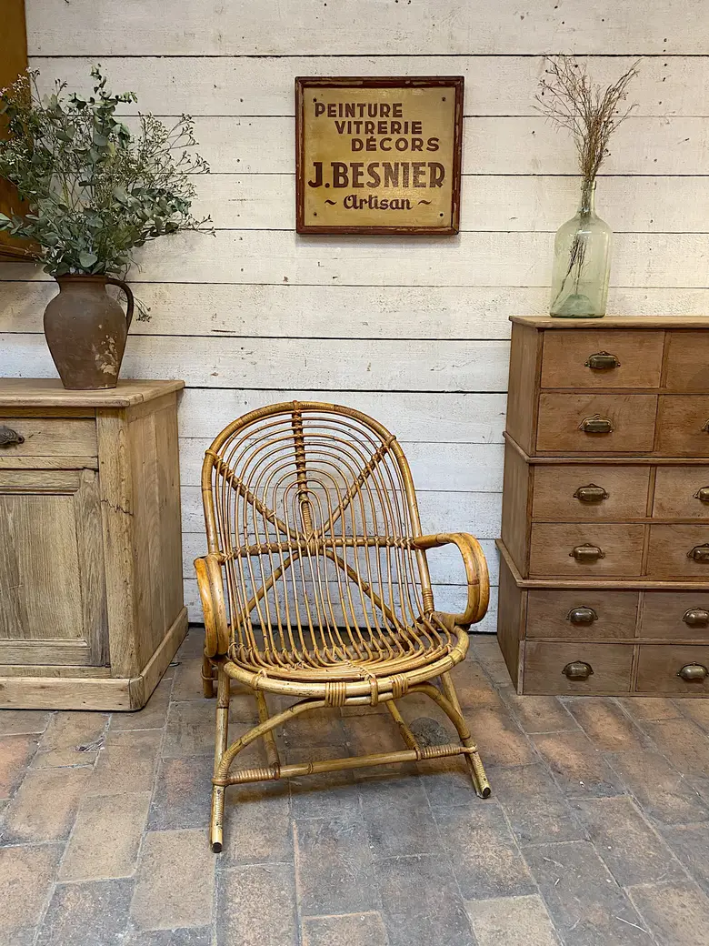Fauteuil rotin vintage Années 60
