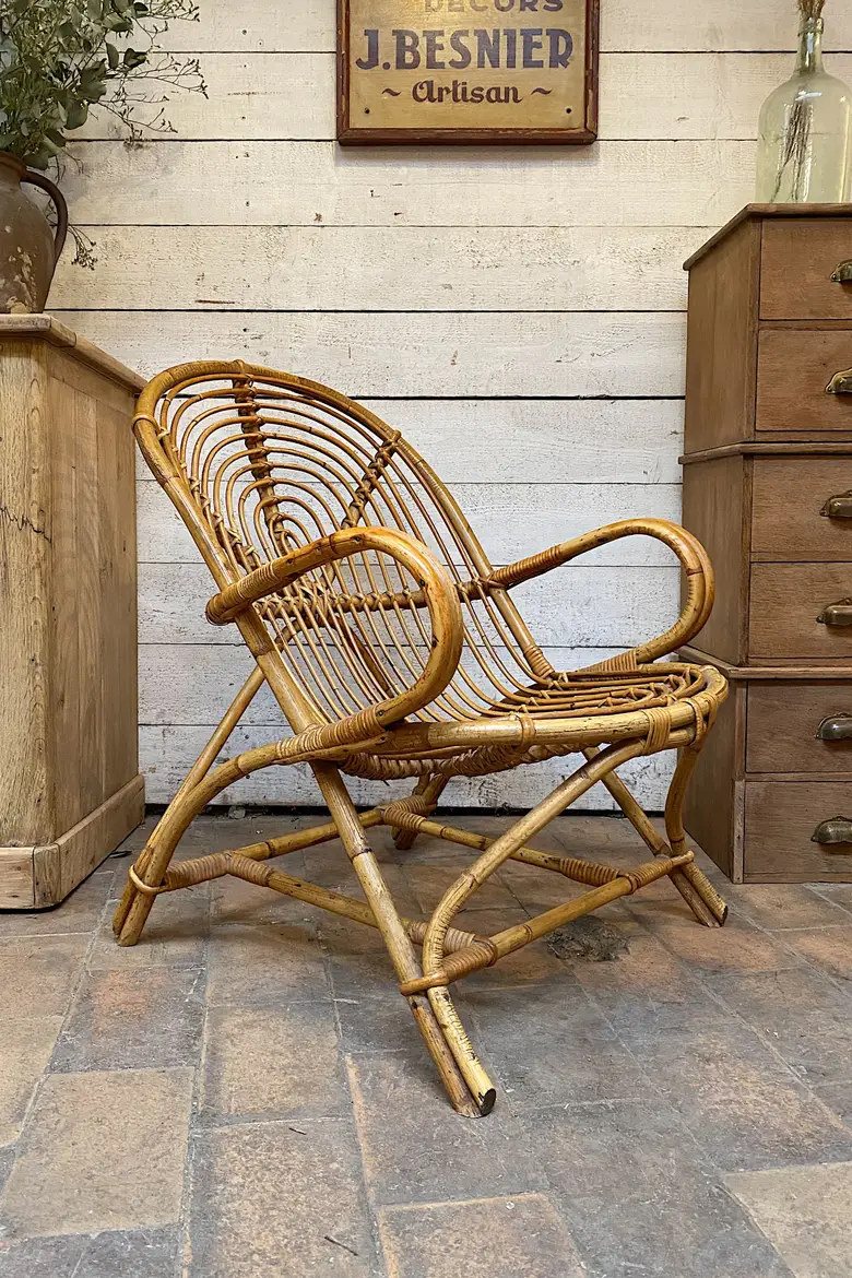 Fauteuil rotin vintage Années 60