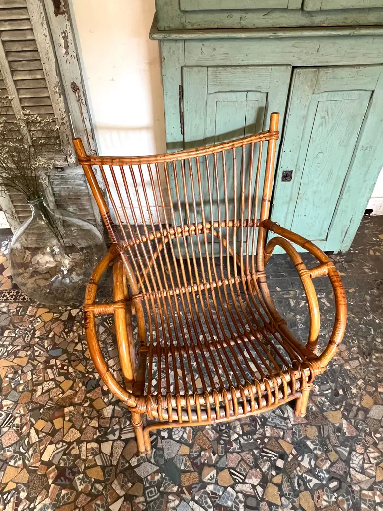Fauteuil rotin vintage Années 60