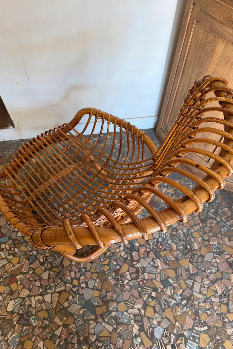 Fauteuil rotin vintage Tito Agnoli