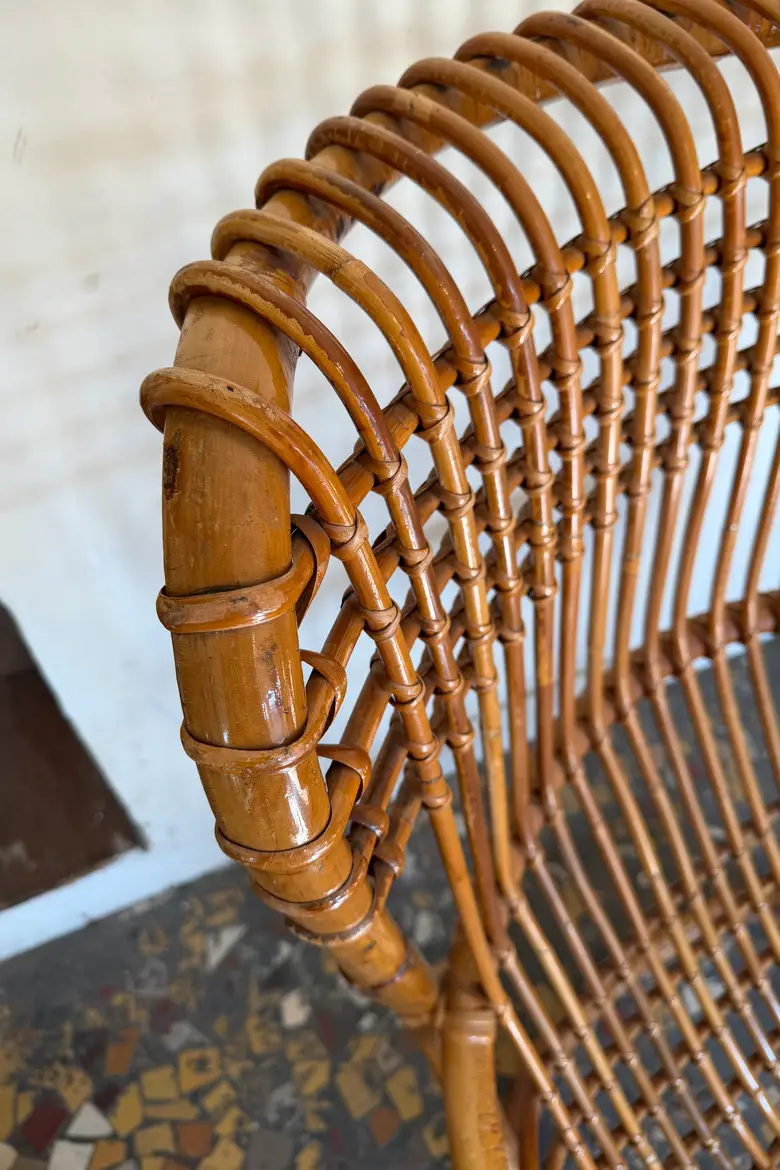 Fauteuil rotin vintage Tito Agnoli