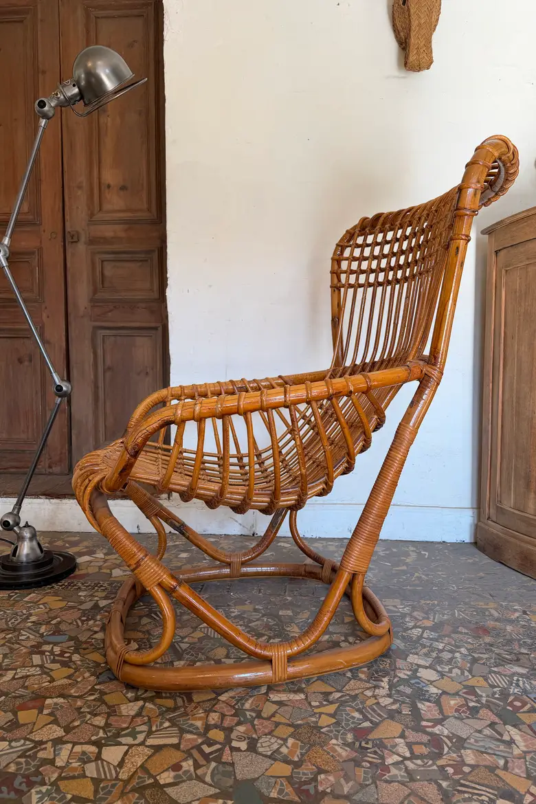 Fauteuil rotin vintage Tito Agnoli