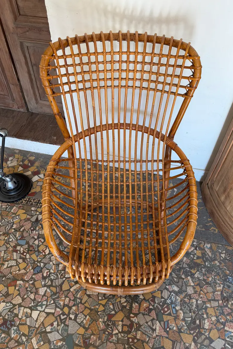 Fauteuil rotin vintage Tito Agnoli