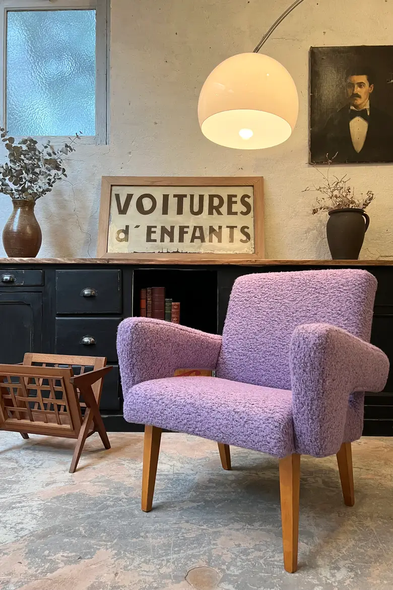 Fauteuil vintage en laine violette de Jitona, 1960