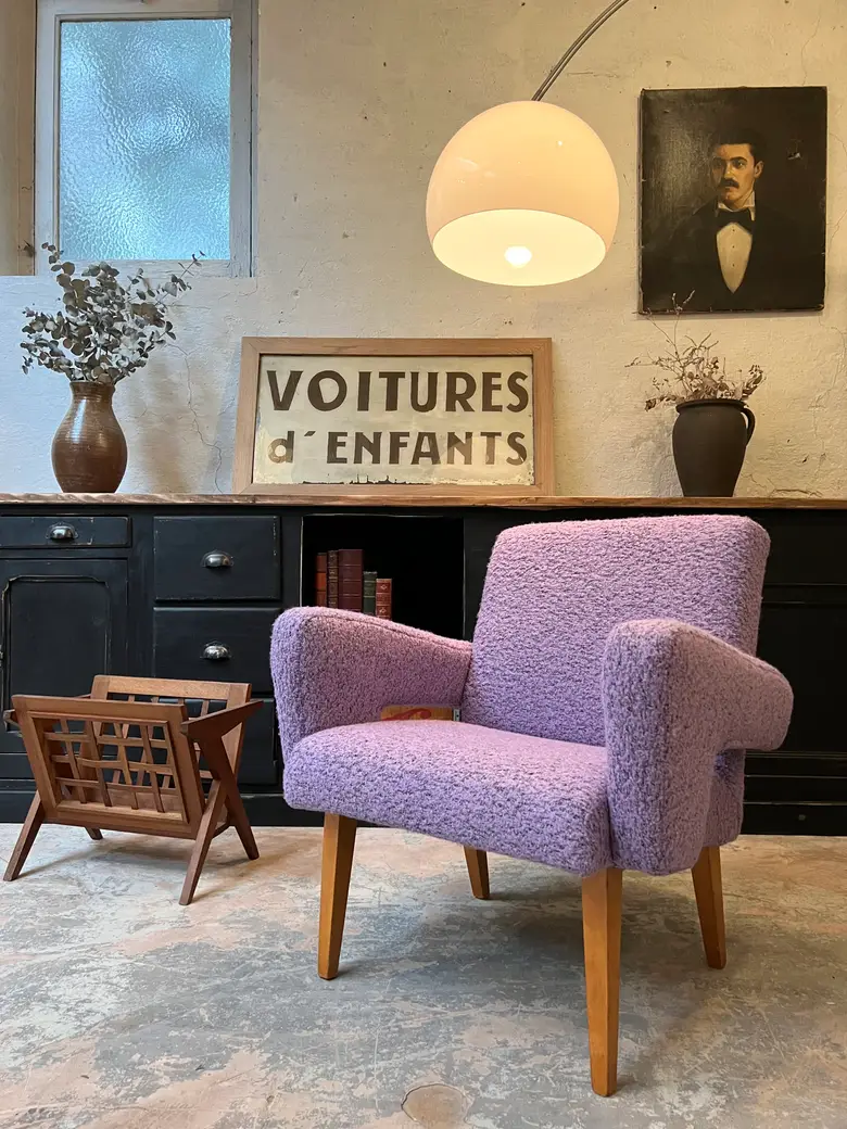 Fauteuil vintage en laine violette de Jitona, 1960