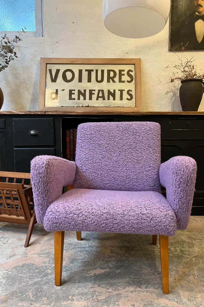 Fauteuil vintage en laine violette de Jitona, 1960
