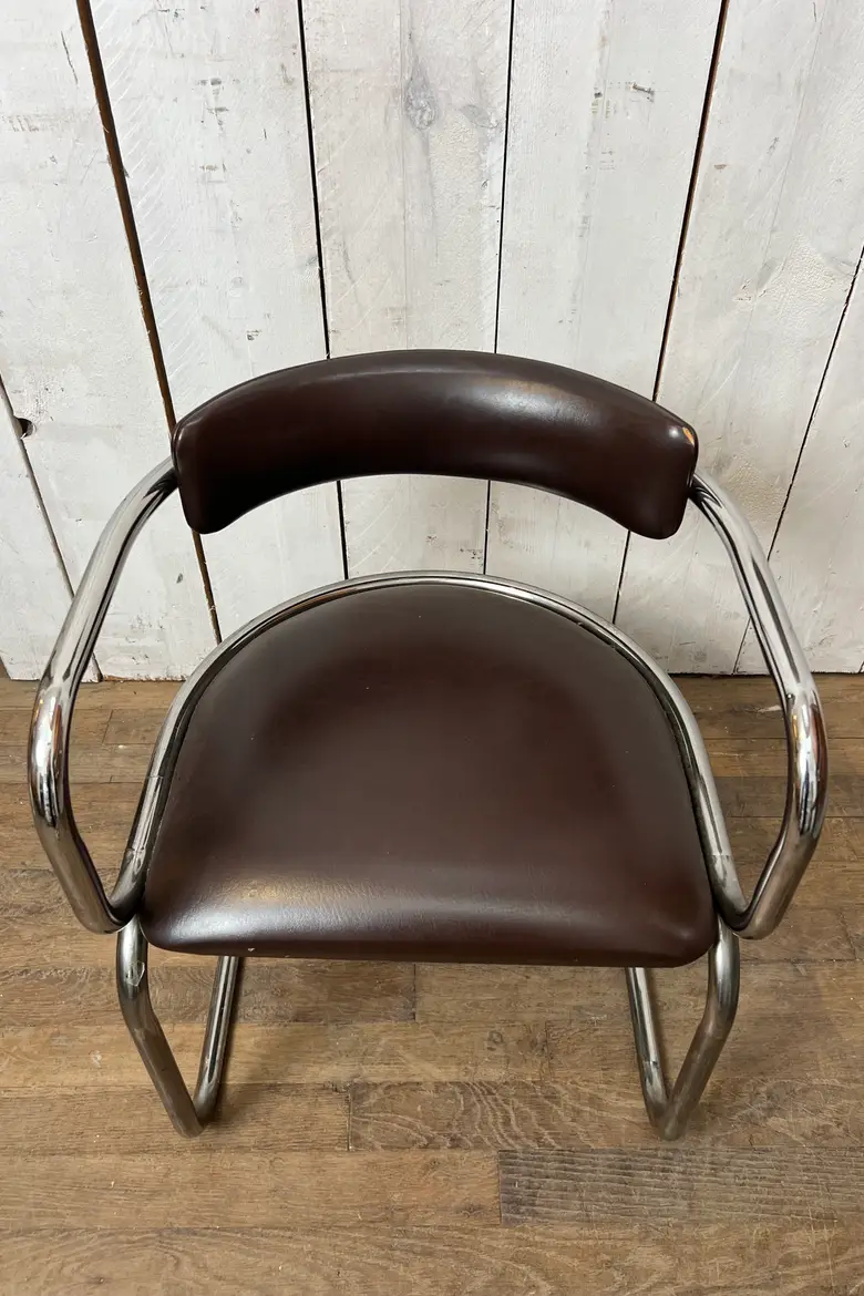 Fauteuil vintage en skaï marron - Années 70